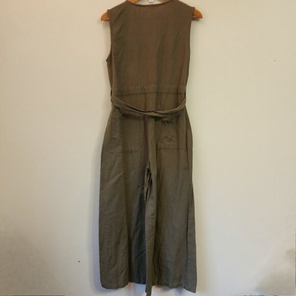 The Shanty corporation Cotton Flax Utility Slvless Jumpsuit Green Women S Chic - Picture 10 of 16